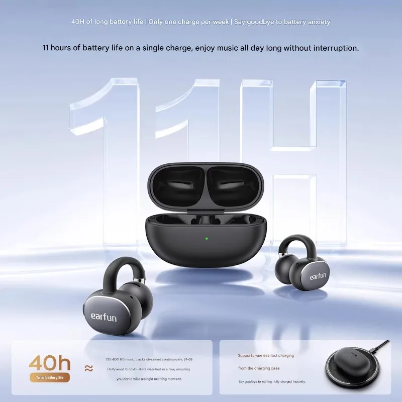 Фото Беспроводные наушники EarFun Clip 2 с Bluetooth, креплением на ухо, защитой IP55, долгим временем работы от батареи, для активного движения, удобные, отличный подарок №2