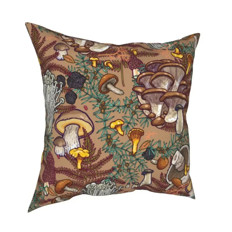 

Beige Mushroom Forest Pillowcase Printing Polyester Cushion Cover Decorations Psychedelic Throw Pillow Case Cover Home