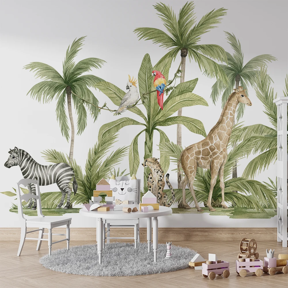 3D большое Тропическое растение животные настенная роспись для детской комнаты