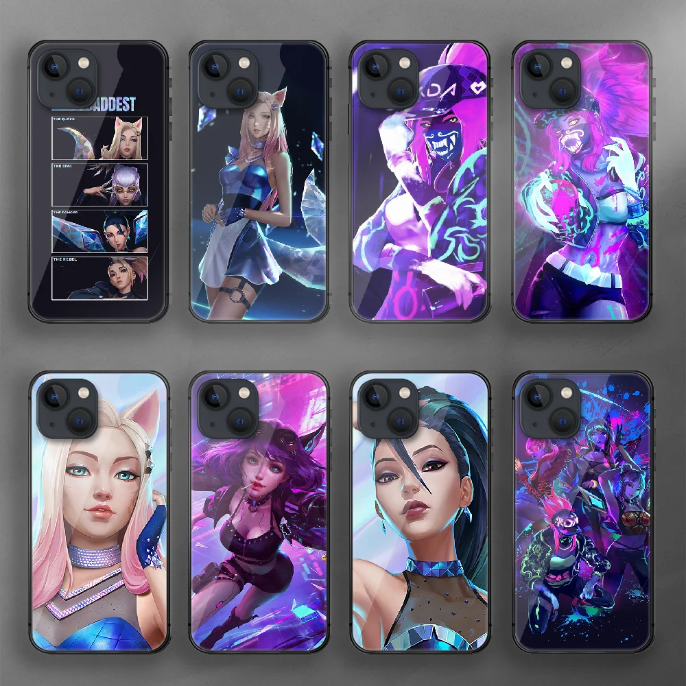 Чехол KDA-Ahri-Akali-LOL из закаленного стекла для телефона Iphone 7 8 11 12 13 14 Pro Max Plus Mini 6s X XS XR SE, черный