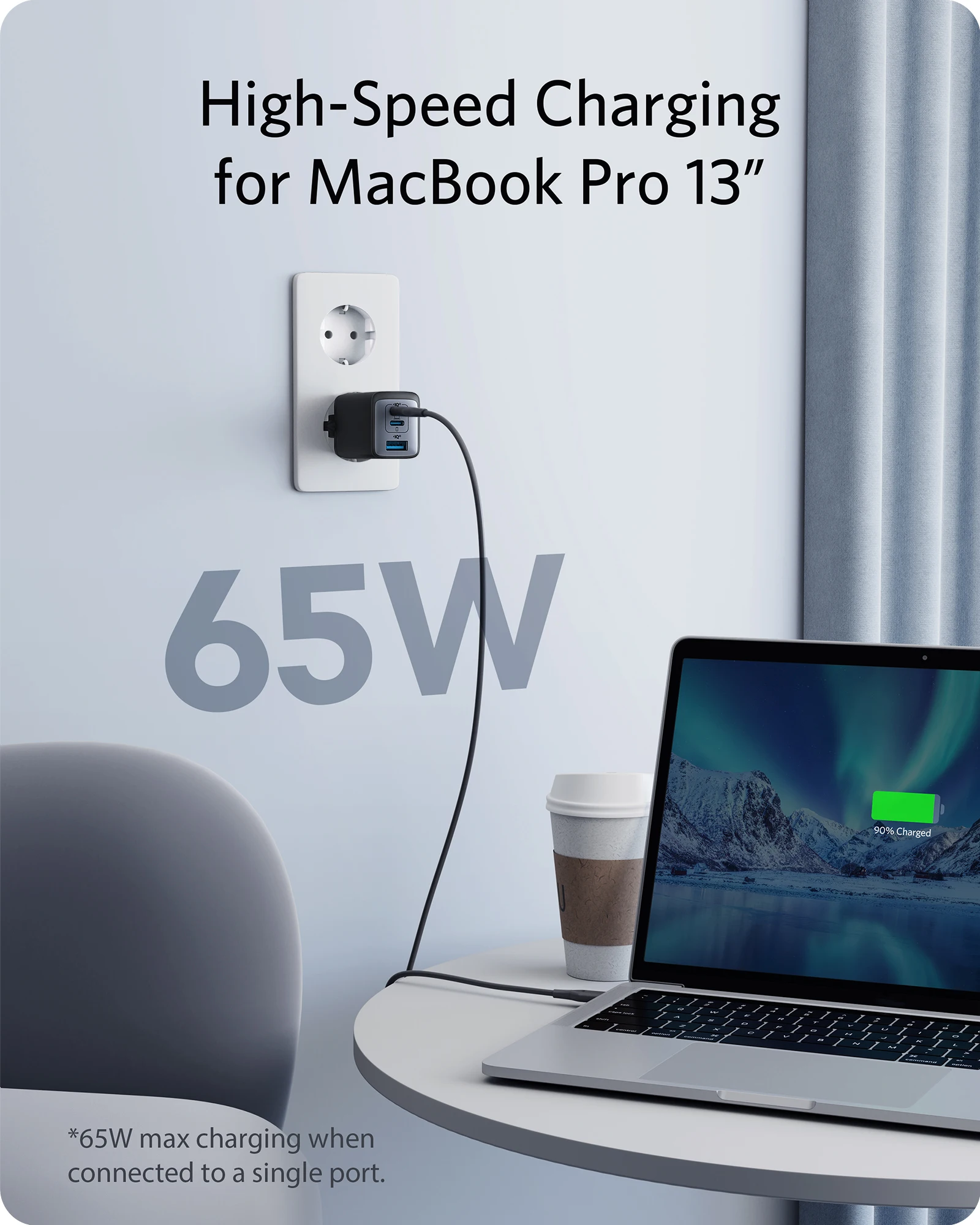 Зарядное устройство Anker USB C зарядное 735 (Nano II 65 Вт) PPS 3-портовое быстрое компактное