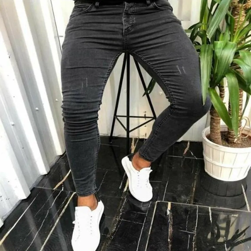 Men Stretch Small Foot Jeans Slim Blue Denim Pencil Pants Hip-hop Trousers New Spring Summer Fashion Leisure Fitness Pants