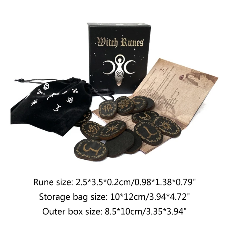 

Handmade Rune Divination Game Set Nordic Woodcut Witch Rune Stone Card with Blank Rune and Dedicated Rune Storage Bag