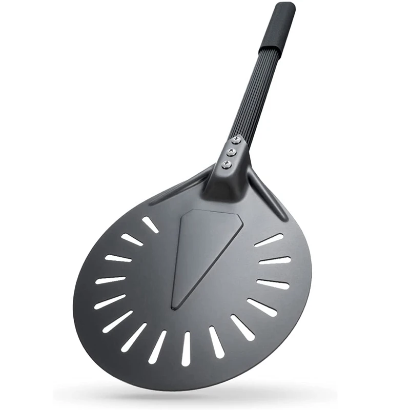 Pizza Turning Peel Spatula Pizza Peel Paddle 9Inch Perforated Anodized Scratch Free Aluminum With Detachable Handle