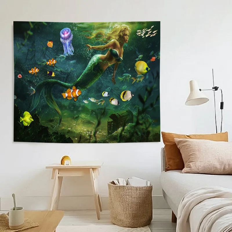 

Northern Europe Wall Rugs Mermaid African Girl Large Tapestry Background Dormitory Bedding Picnic Mats Aesthetic Room Decor Home