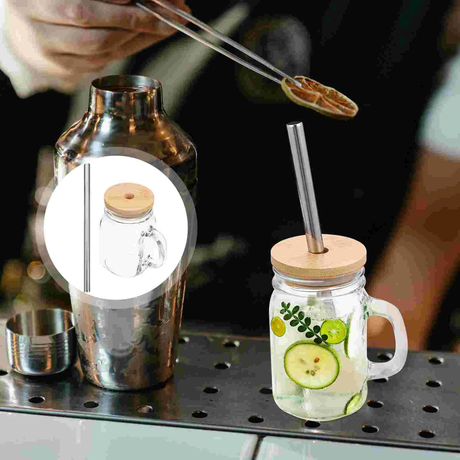 

Mason Cup Cup Straw Storage Bottle Mason Jars Drinking Glass Coffee Cup Drinking Cup Wood Juice Cups Travel Glass Coffee Mug Lid