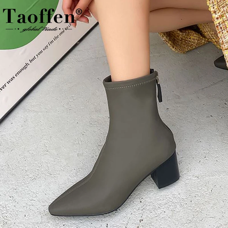 

TaoffenSize 33-40 New Women Ankle Boots High Heels Winter Women'S Shoes Fashion Pointed Toe Short Boot Ladies Footwear