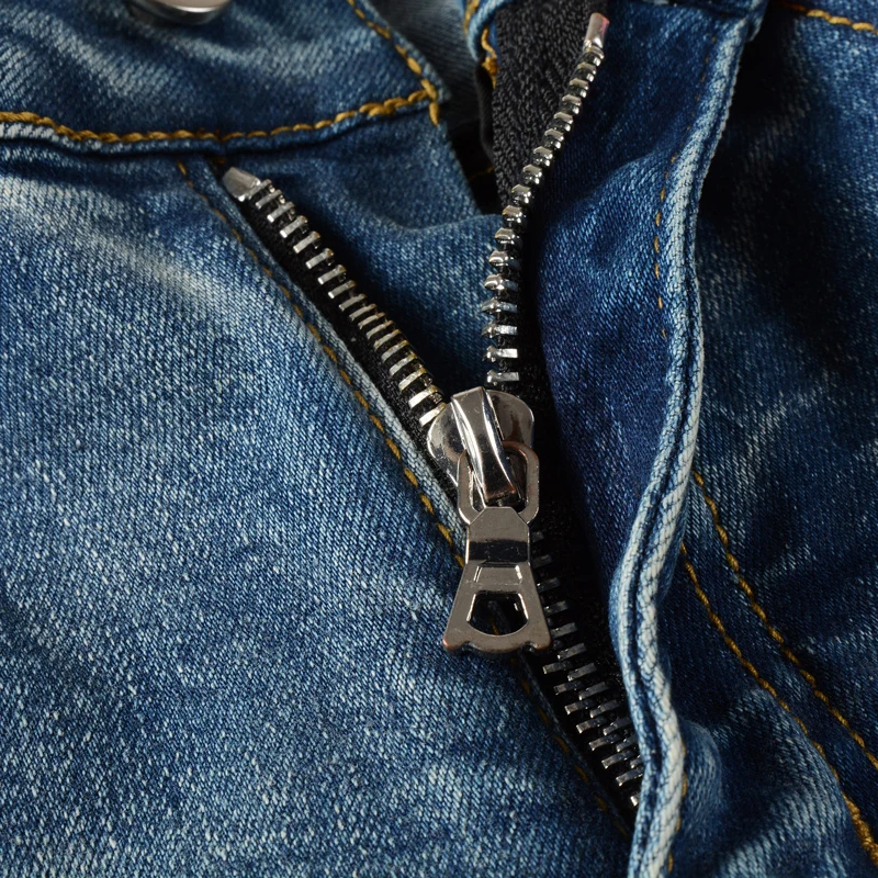 High Street Fashion Men Jeans Retro Blue Stretch Elastic Skinny Fit Ripped Jeans Men Brand Leather Patch Designer Hip Hop Pants