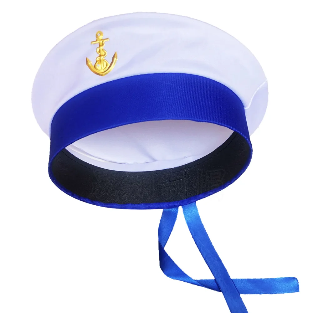 

Fluttering Sailor Blue Trim Gold Anchor Sailor Hat Round Brimless Role Play Prop Hat Party Festival Halloween Hat Free Shipping