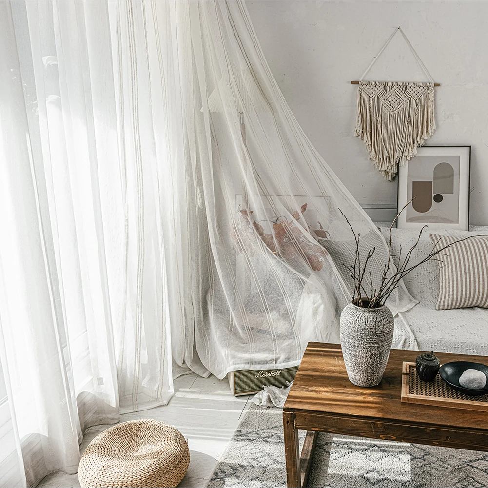 Шторы NAPEARL из белого тюля современные занавески в коричневую полоску прозрачная