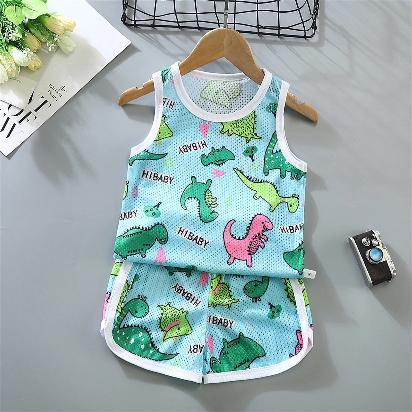

Toddler Kids Baby Boys Girls Sleeveless Cartoon Dinosaur Floral Vest T Shirt Tops Shorts 2Pcs Set Summer Little Baby Boy Outfits