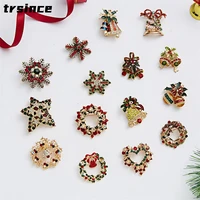 christmas fashion simple garland bell bow rhinestone painting oil christmas series brooch pin kids gift holiday decoration