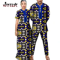 bazin riche african clothes ankara print couples matching clothing set women long robe dress and men suit dashiki lovers clothes