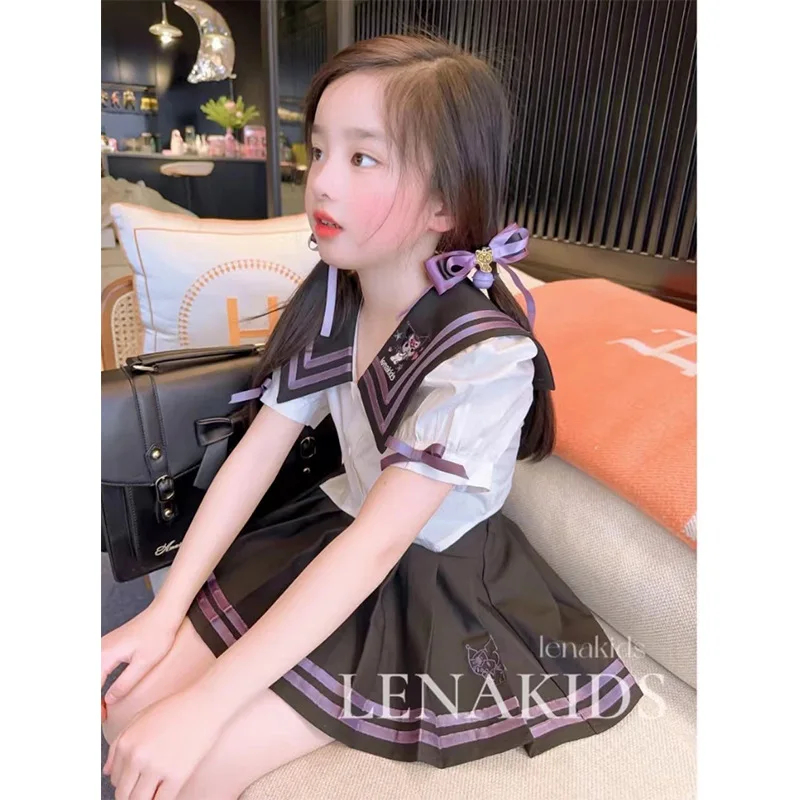 

Sanrio Kuromi 2023 New Cartoon Cute Girls Preppy Style Suit Skirt Summer Pleated Skirt Two-Piece Set Summer Skirt Suit