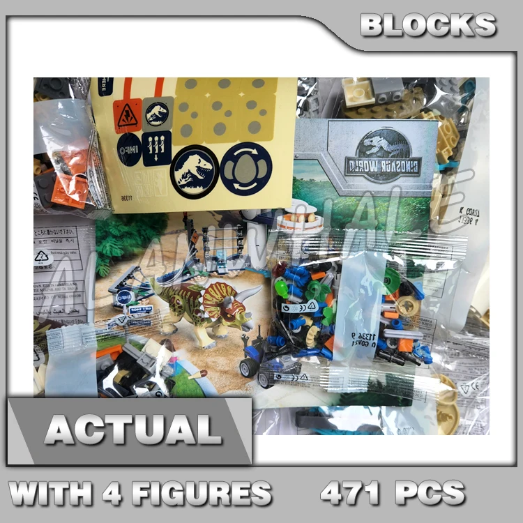 

471Pcs Jurassic World Triceratops Rampage Egg Spinner Ride Dinosaur Fences Park 11336 Building Blocks Set Compatible With Gifts