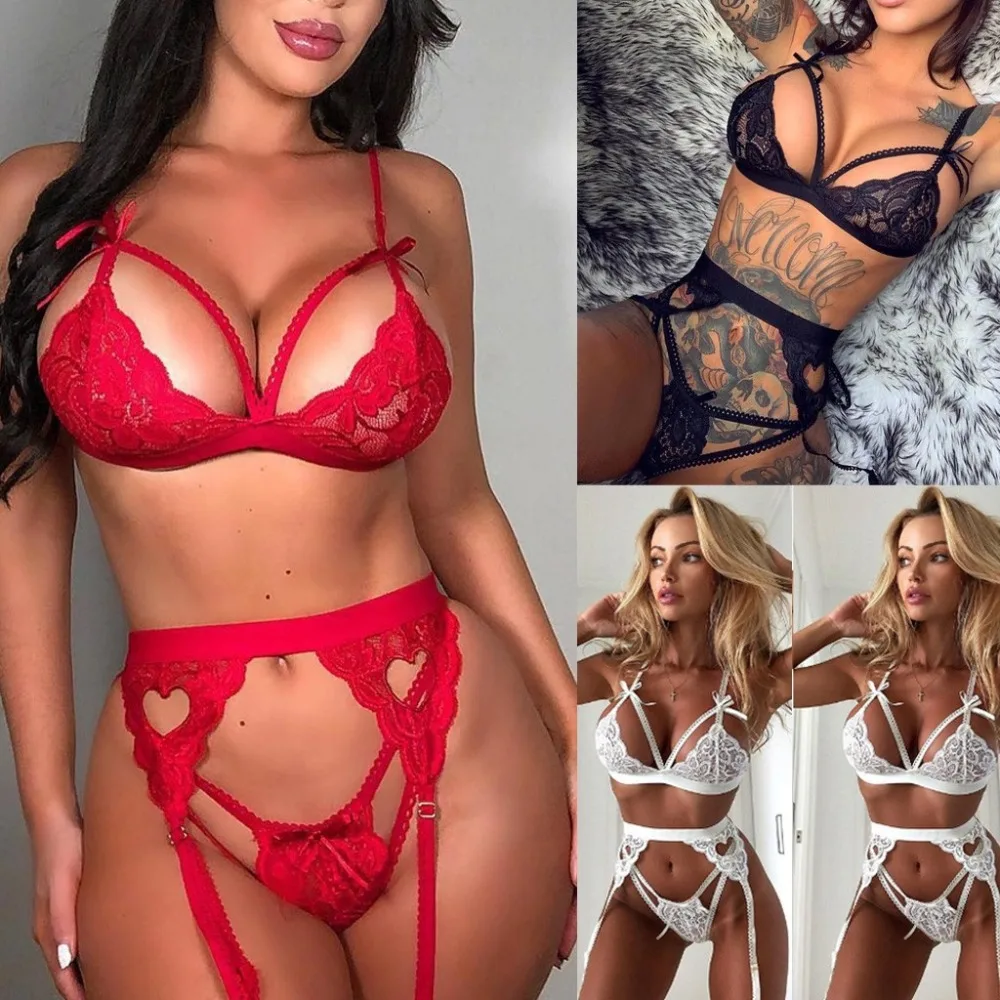 

Sexy Erotic Deep V Open Buttocks Peach Heart Suspenders Three-piece Erotic Lingerie Female High Waist Lingerie Sexy