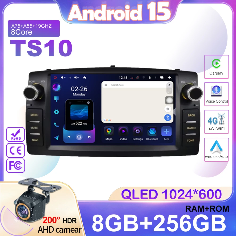 Фото Автомобильный радиоприемник для Toyota Corolla E120 2003-2006 BYD F3 Carplay Мультимедийный 7-дюймовый плеер 2Din Autoaudio Головное устройство Навигация GPS Android №1