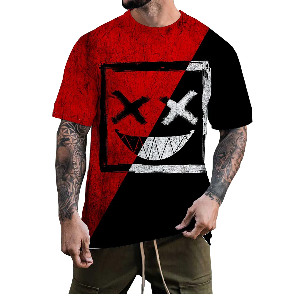 

Футболка мужская оверсайз с квадратным рисунком смайлика, Повседневная рубашка с 3D принтом, топ для фитнеса, одежда для улицы, лето