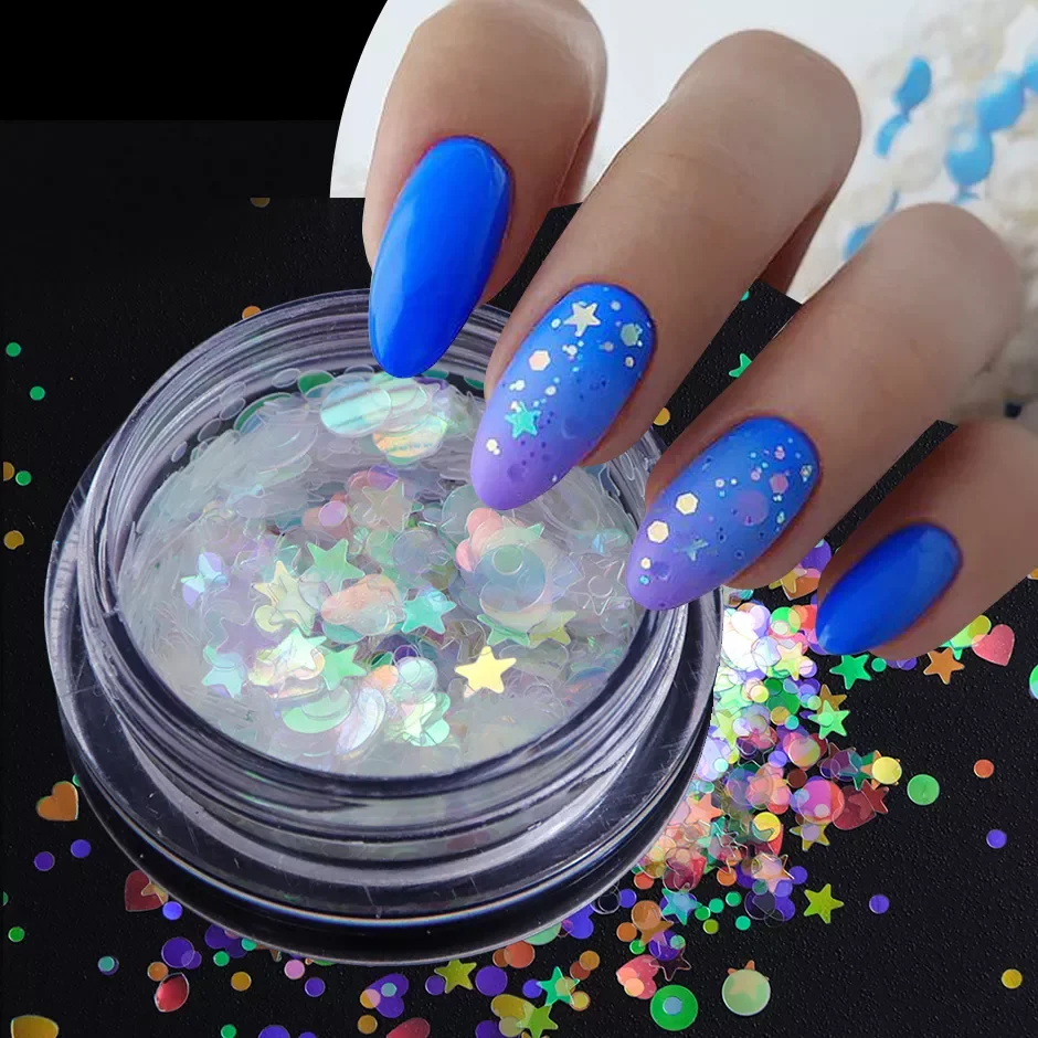 

Holographic Mermaid Aurora Sequins for Nails Glitter Flakes Star Heart AB Spangles for Gel Paillette Manicure Decor GLAB01-15