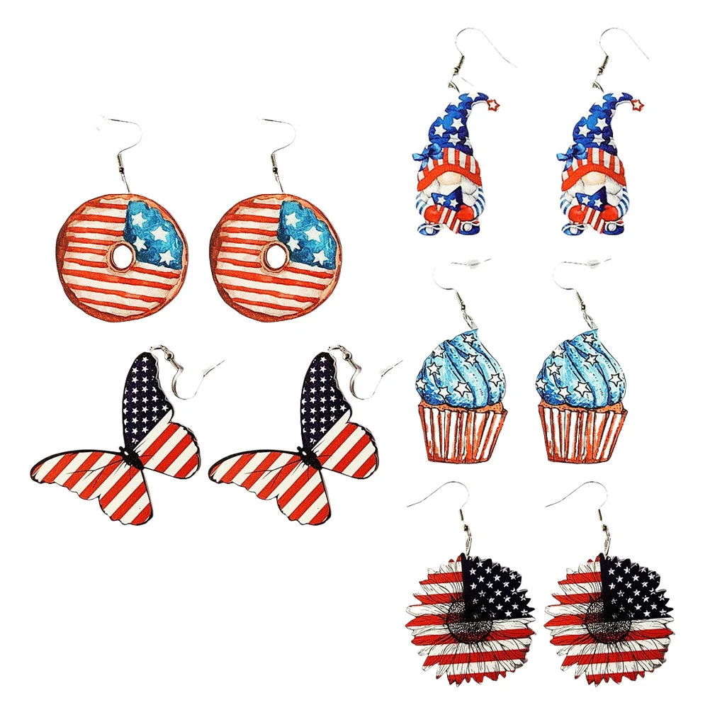 

5 Pairs Resin Ear Pendants Festival Earrings Independence Day Ear Ornaments