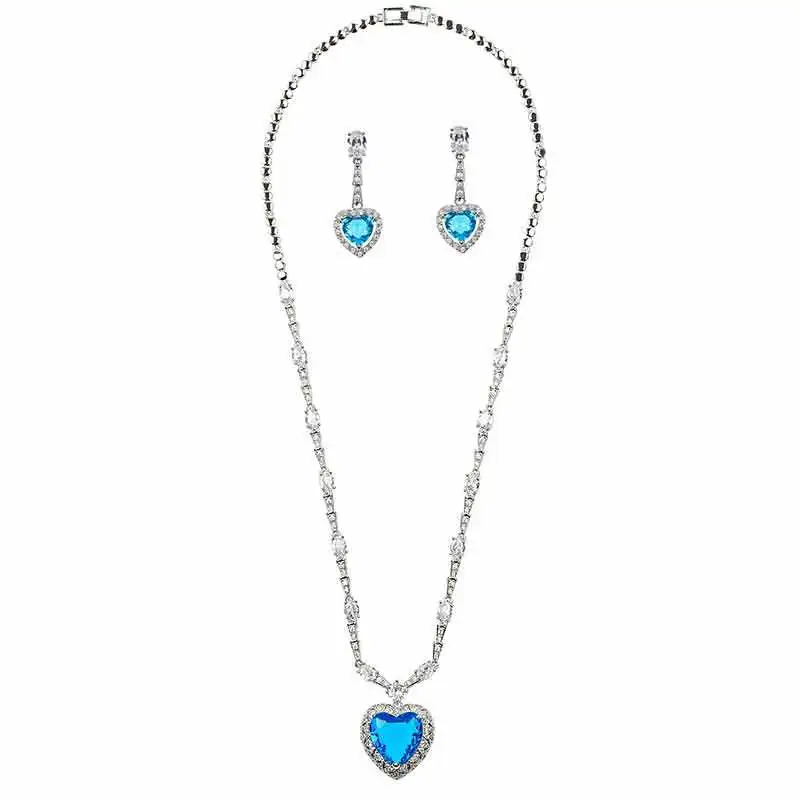 Классический модный комплект ожерелья и сережек с подвеской в форме сердца