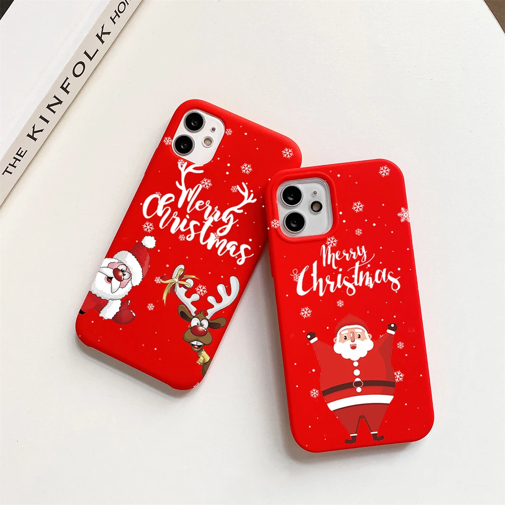 

Merry Christmas New year Phone Case Red Color for iPhone 13 12 11 mini pro X XR XS MAX 8 7 6 6S Plus SE 2020