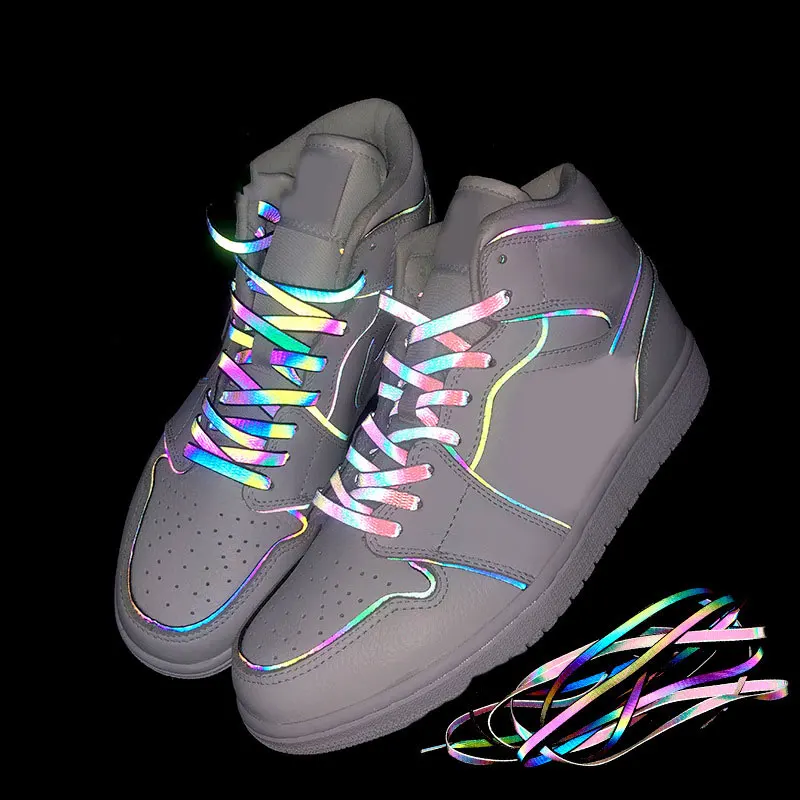 New 1 Pair Flat Colors Shoelaces Reflective Laces Sneaker Shoestrings Running Shoelace Unisex Fashion Shoe Laces