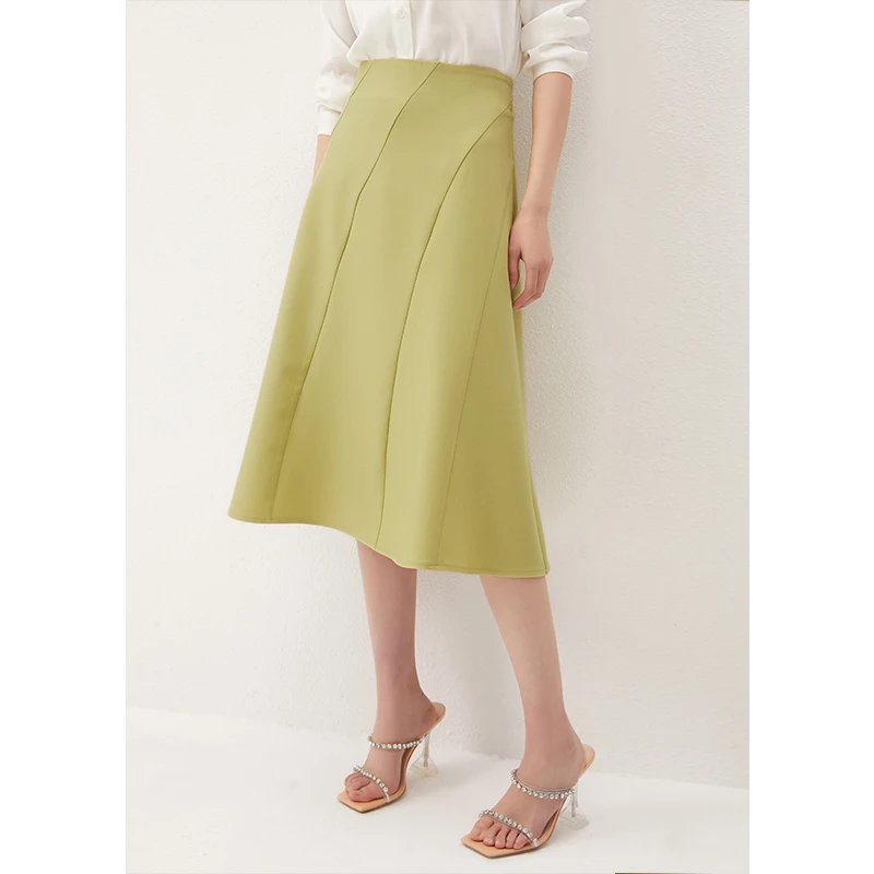 

Korean Style Faldas Largas Polyester Spandex Office Lady A-LINE Mid-Calf Skirts for Women Empire Faldas Mujer Moda 2023