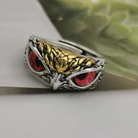 new retro tow tone owl opening rings for women and men multicolor eyes crystal inlay punk fashion jewelry party gift animal ring