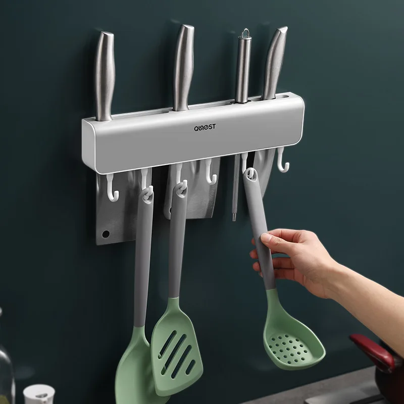 

Wall Mounted Kitchen Knife Holder with No Drilling Required Multifunctional Storage Rack for Chef Knives, Kitchen Accessories