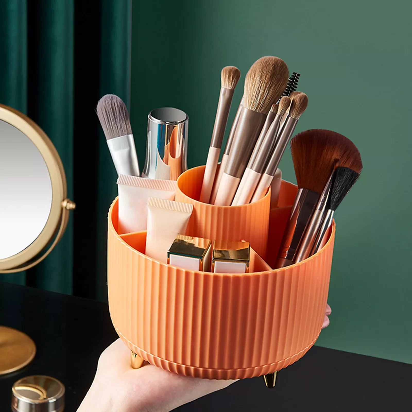 

Makeup Storage Box 6 Slots Eyeliners Lipsticks Display Shelf 360 Degree Rotating Waterproof Space-Saving for Bathroom Countertop
