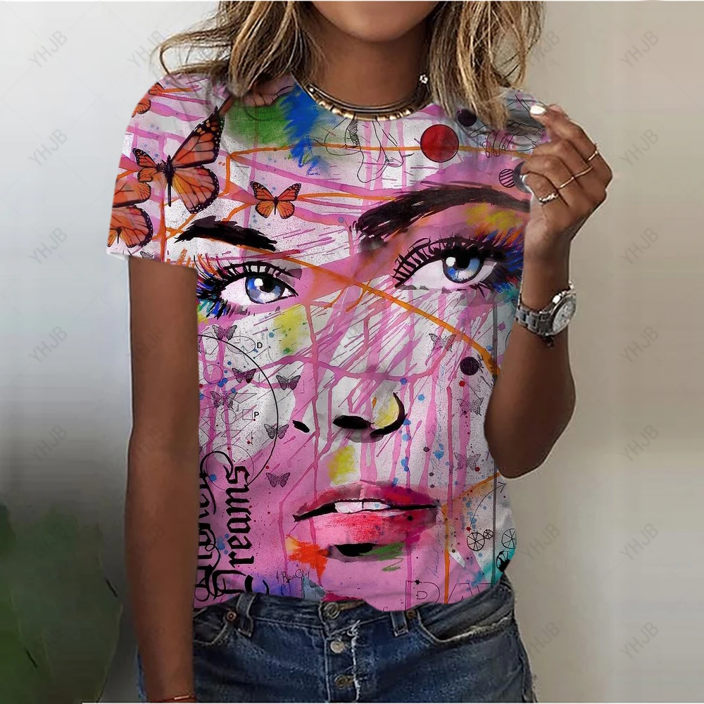 

Женская летняя футболка с коротким рукавом и круглым вырезом