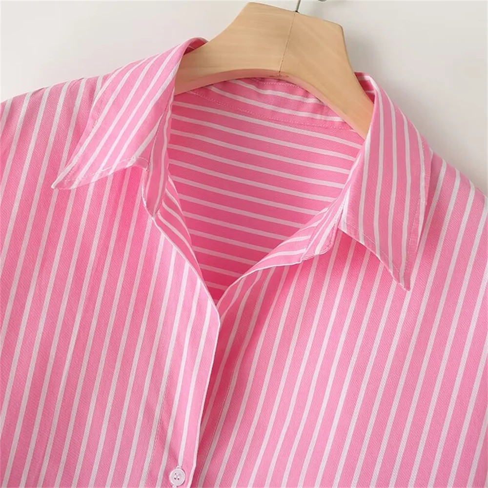 Повседневная Женская Рубашка В Полоску От Pb &amp Za2024 С Длинными Рукавами И Отложным