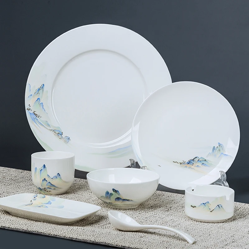 

Роскошный набор тарелок, свадебные белые винтажные керамические обеденные тарелки, плоский Органайзер из костяного фарфора, 8 дюймов, полна...