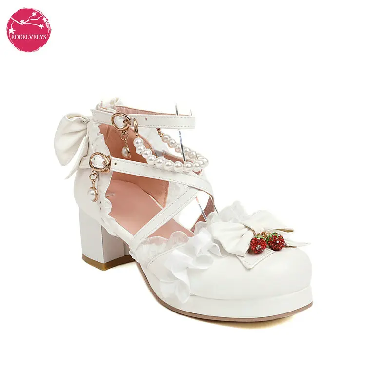 Туфли женские летние с бантом красные Клубничные открытые кружевные со