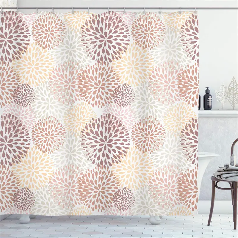 

Modern Floral Black Shower Curtain Liner Ornate Petals Flourish Garden Leaves Fabric Shower Curtain Waterproof Long Bath Curtain