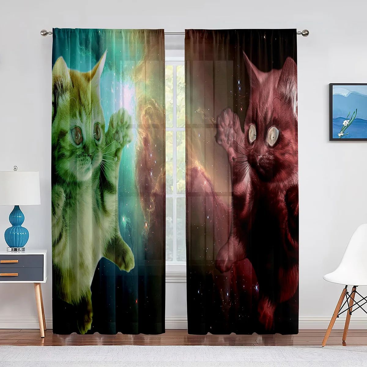 

Тюлевые шторы с милыми кошками для украшения космоса, занавески из шифоновой прозрачной вуали для спальни, зала, гостиной, кухни