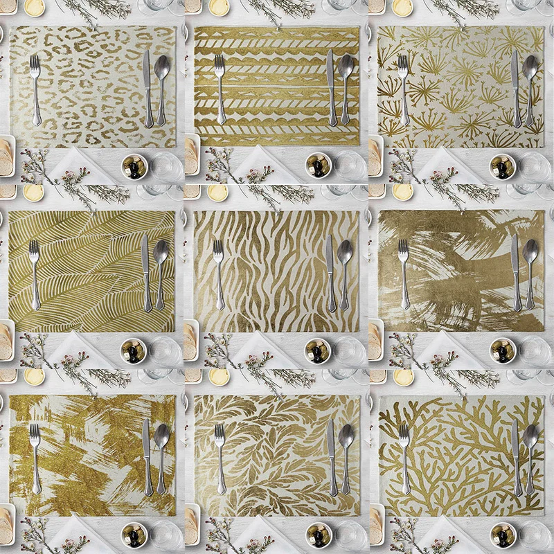 

Golden Geometric imitation linen Placemat For Dinner Table Mat For Coffee Tables Tableware Plates Cup Pads Kitchen Accessories