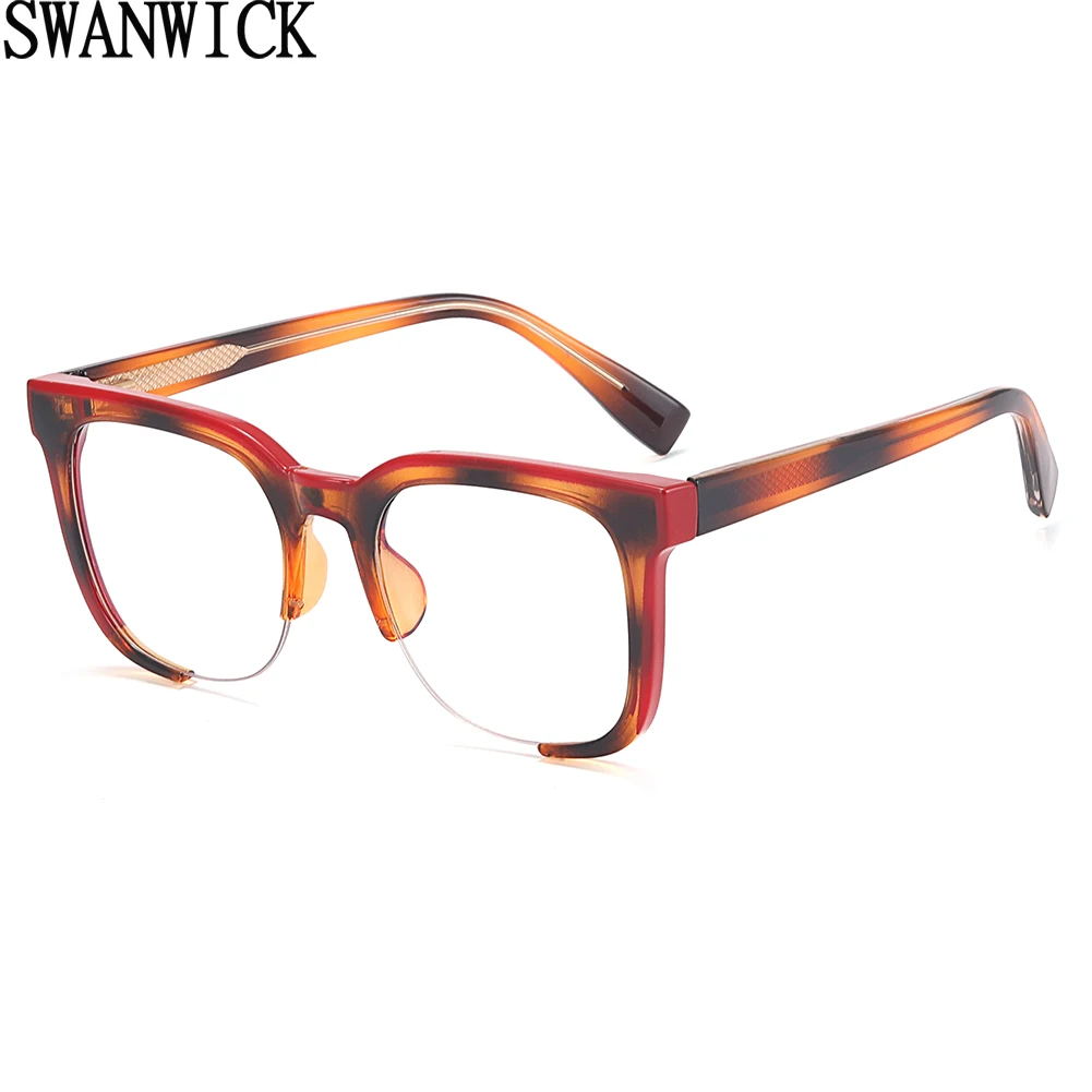 

Очки Swanwick TR90 с полуободковой оправой, модная квадратная синяя оправа для очков, винтажные женские ацетатные, оранжевые, черные