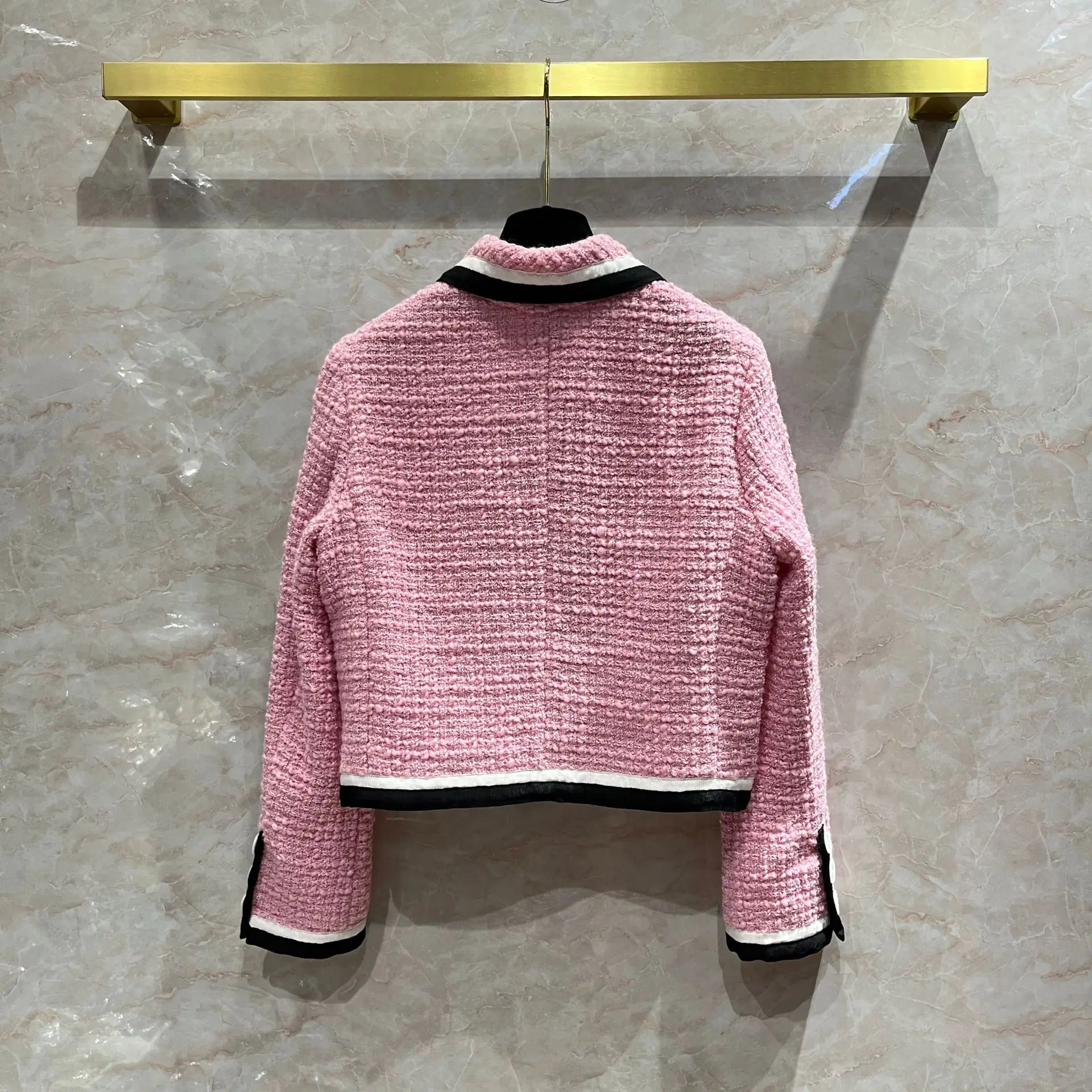 Осеннее Женское пальто из твида розового цвета в французском стиле C655 |