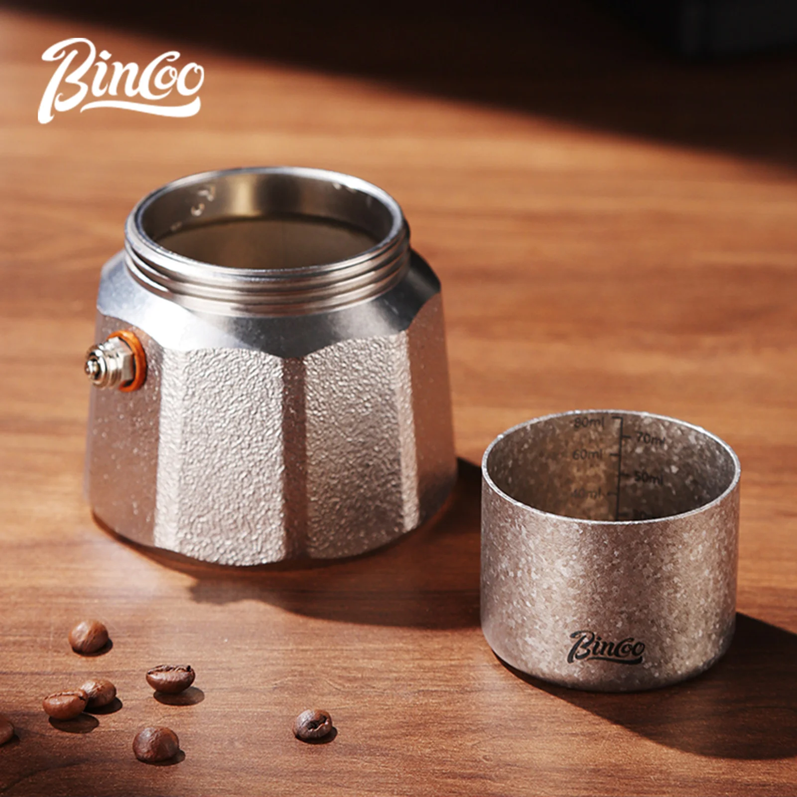 Фото Кофеварка Bincoo Moka Pot из нержавеющей стали с тремя клапанами, настольная, для эспрессо, на 2 чашки, с двойным клапаном, с титановой горелкой №2