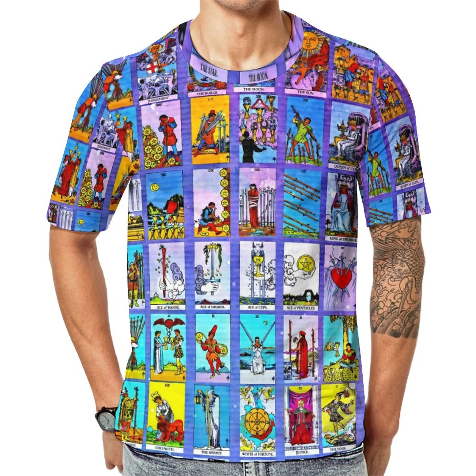 Tarot Cards T-Shirt Vintage Print Hippie T-Shirts Male Funny Tshirt Summer Short-Sleeve Custom Top Tees Large Size