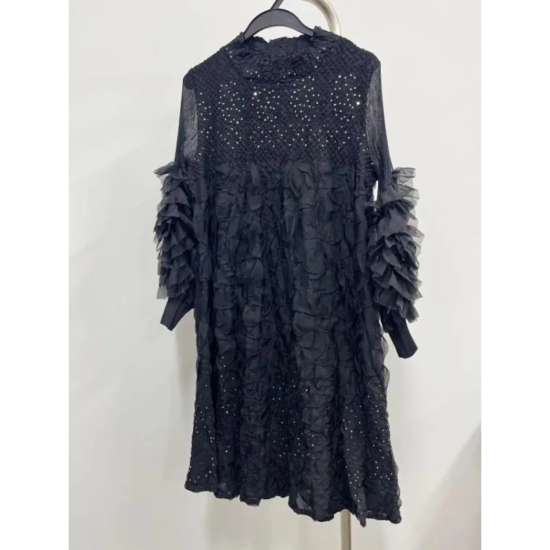 Женское плиссированное платье миаке из двух частей с высоким воротником и