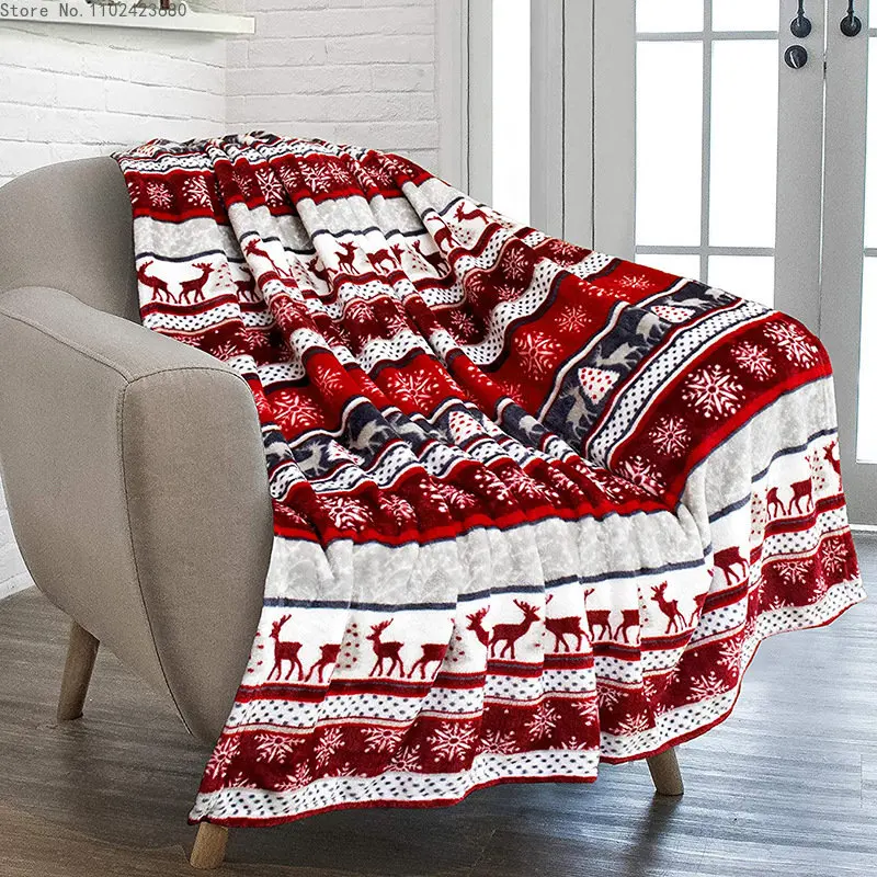 

Рождественское Фланелевое покрывало, одностороннее портативное теплое дорожное одеяло с принтом для кровати, мягкое уютное одеяло для дивана, для детской проверки