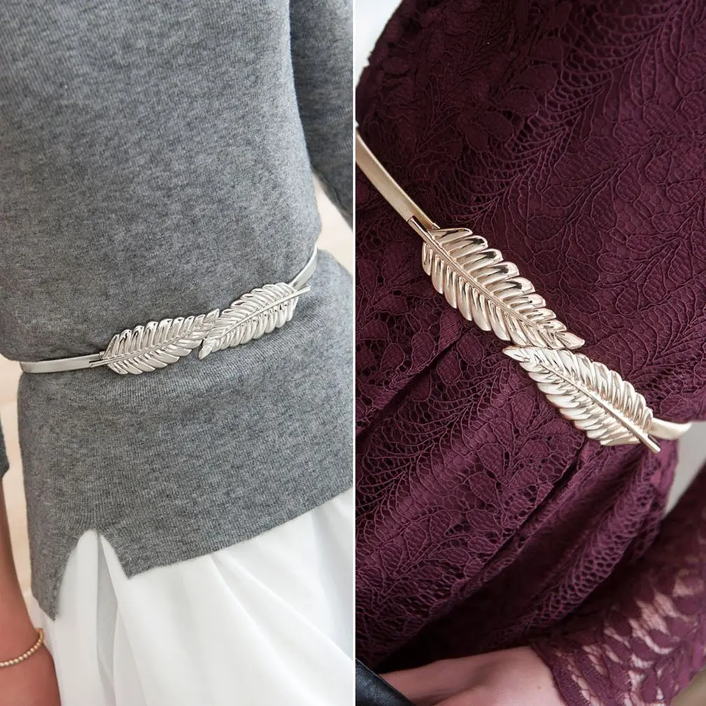 Винтажный женский ремень с застежкой в форме листа эластичный металлический