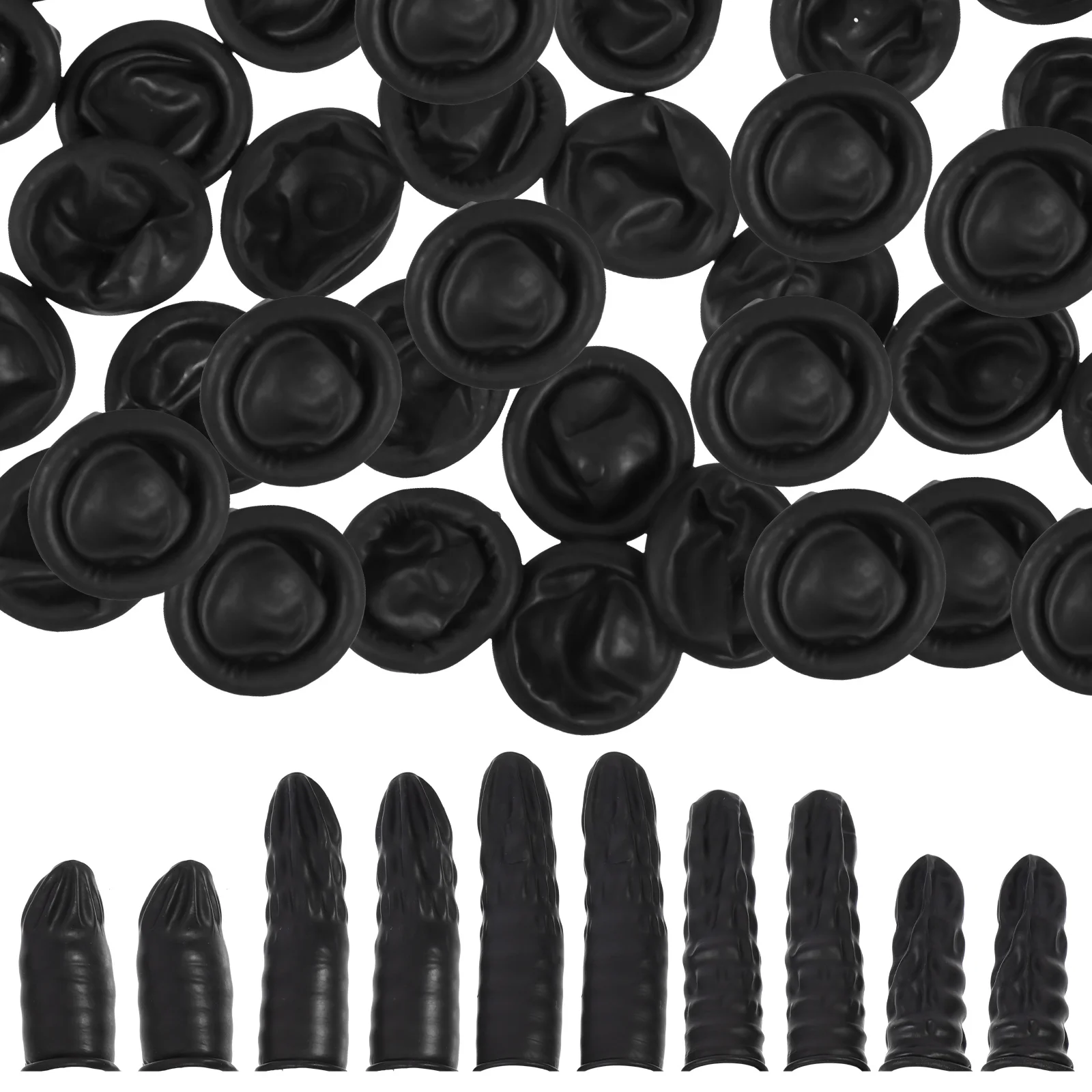 

200 Pcs Work Supplies Black Latex Gloves Small Finger Protector Daily Use Multi-function Condom Rubber
