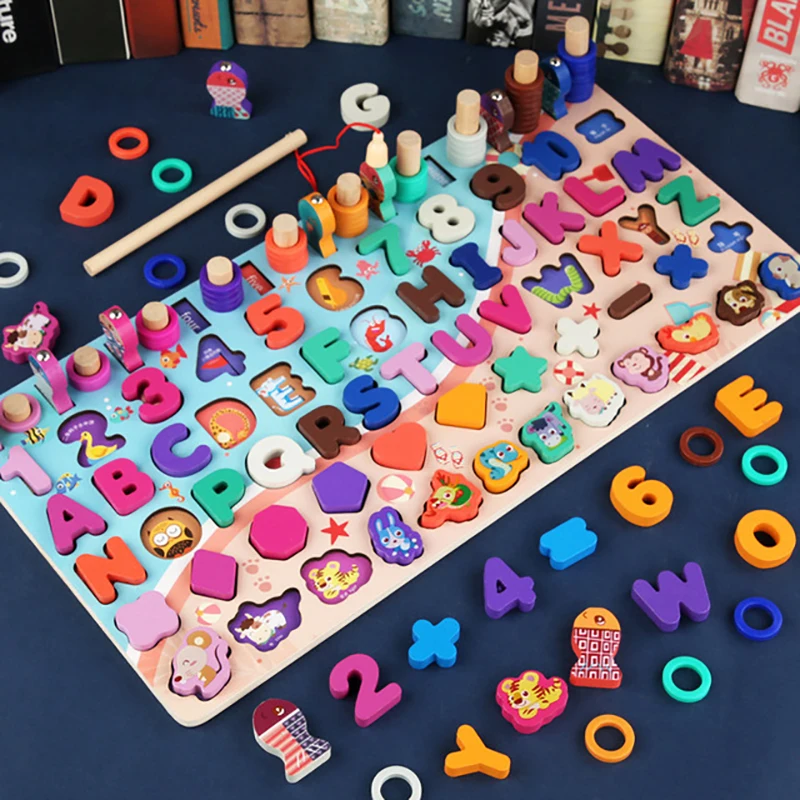 

Montessori Educational Wooden Toys Preschool Counting Geometry Busy Board Games Learn Sorter Fishing Math Toys For Children Kids