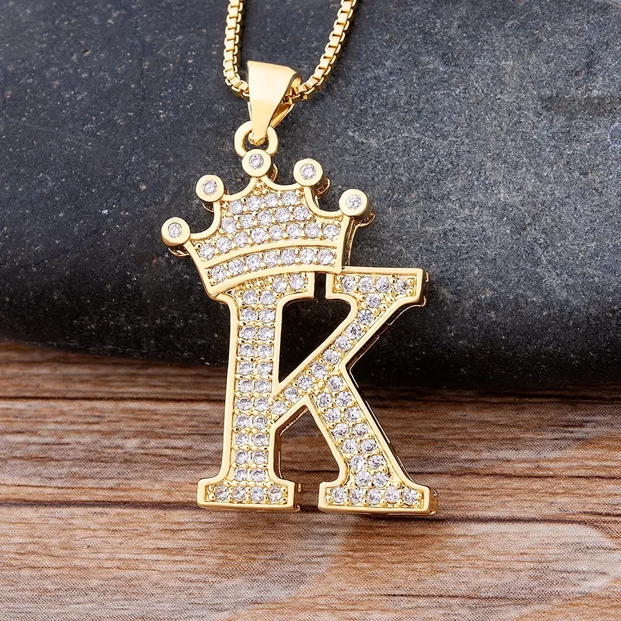 

Design 26 Letters A-Z Zircon Crown Initial Alphabet Pendant Necklace Handsome Punk Hip-Hop Style Choker Chain Jewelry Gift