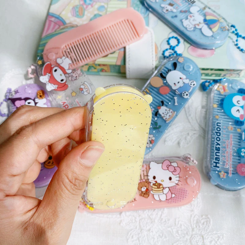 Мультяшное милое складное зеркало-гребень Sanrio комбинированное зеркало для