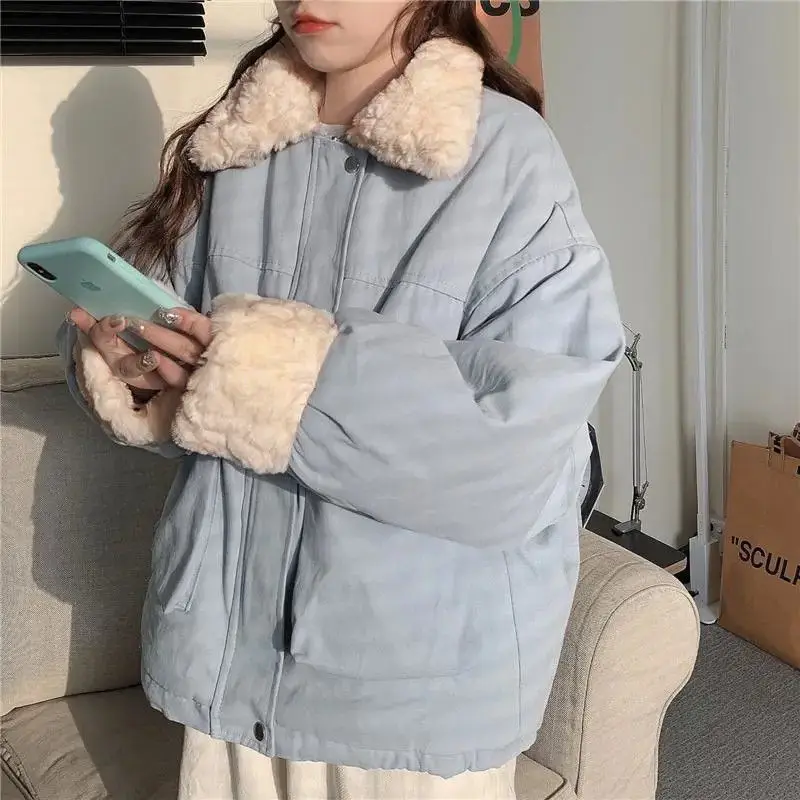 Fashion Imitation Lamb Wool Cotton Coat Women New Winter Cotton Coat Women Loose Plush Thick Cotton Jacket Top Women